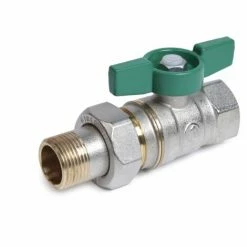 Trinkwasser-Kugelhahn Mit Grünem Flügelgriff Und Lösbarer Verschraubung, Schwermodell Mit AG/IG Giacomini R259W | 1/2"F X 1/2"M